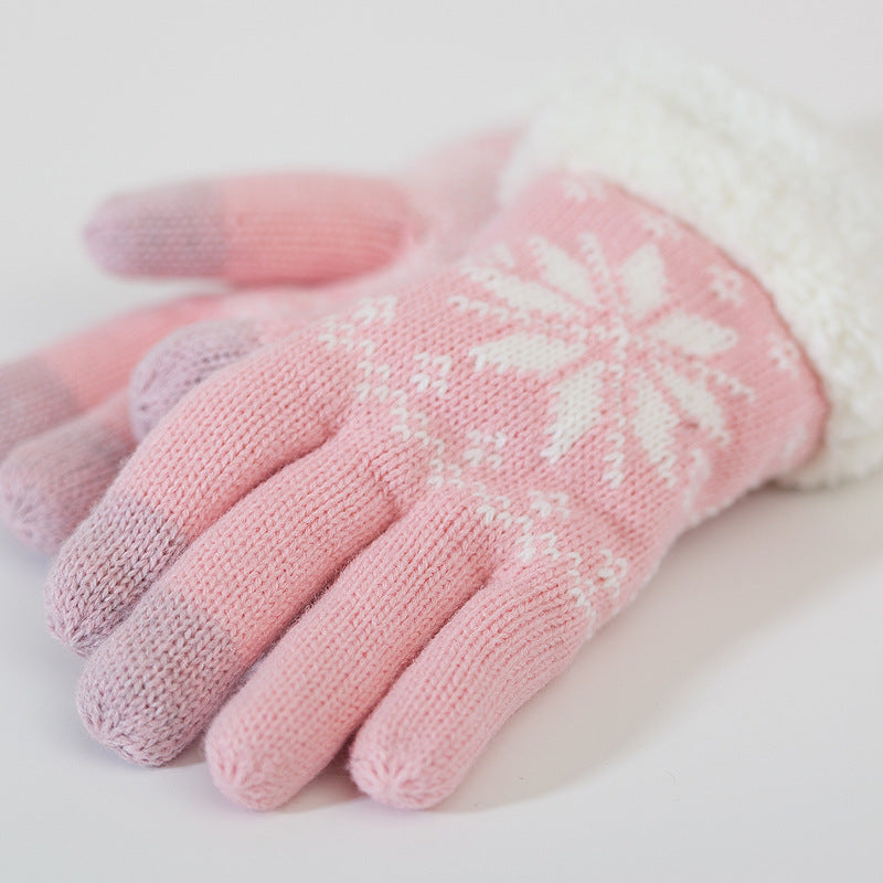Touchscreen Gloves, Double-Layered Warm Knitted Mittens