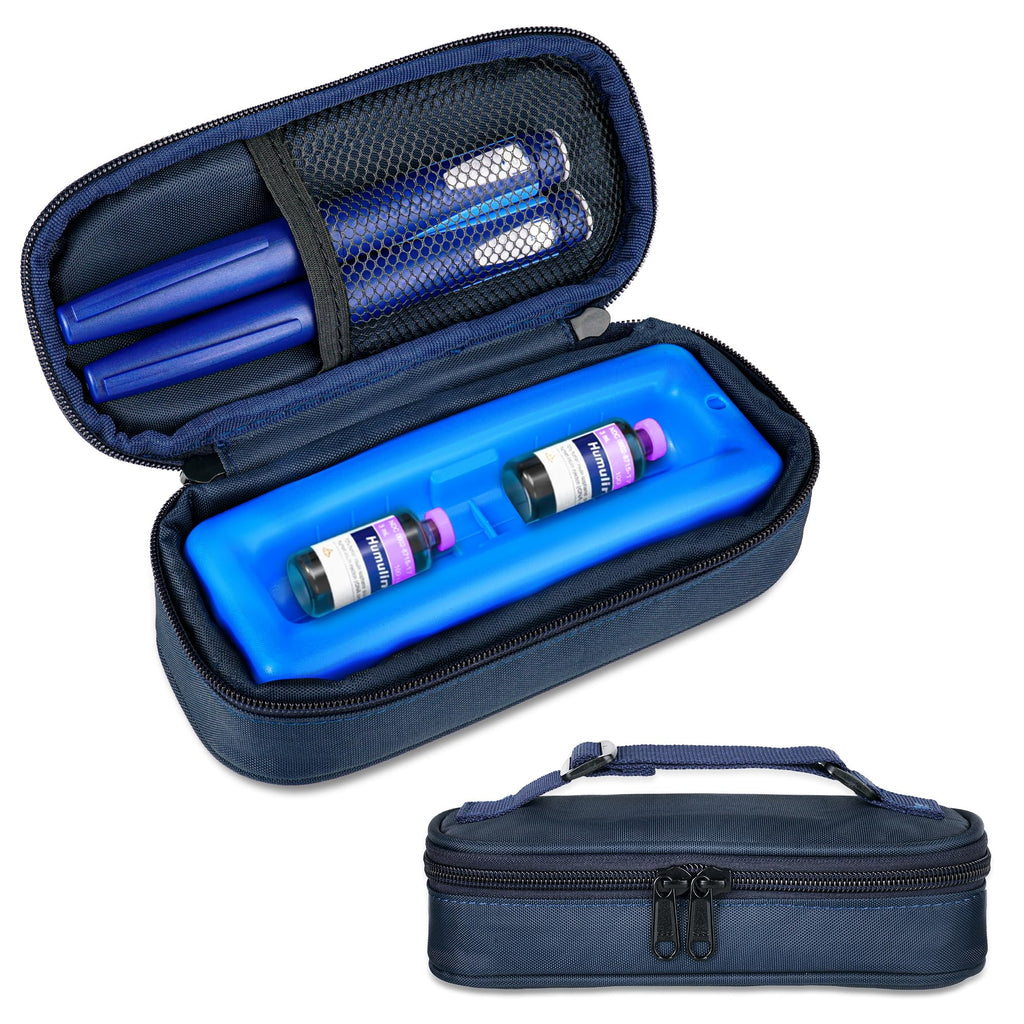 WOODAKE Insulin Vial Cooler Travel Case TSA Approved Portable Medication Cooler for Insulin Vials and Pens Compact Insulin Cooler Travel Case with Reusable Ice Brick for Long-Lasting Cooling (Blue)