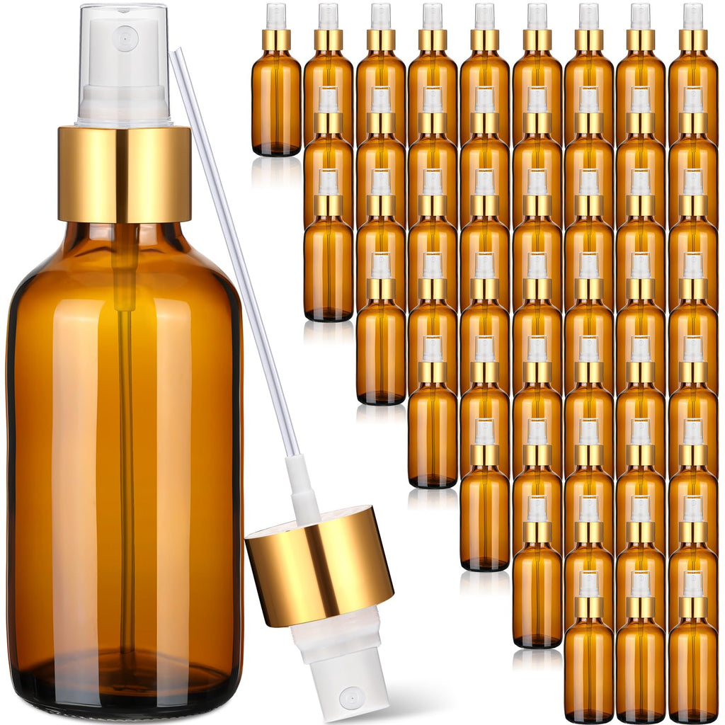 Maxcheck 50 Pieces 4oz Small Glass Spray Bottles for Essential Oil Empty Spray Mist Bottle Empty Fine Mist and Refillable Mister Refillable Liquid Containers for Perfumes Cleaning(Brown Gold)
