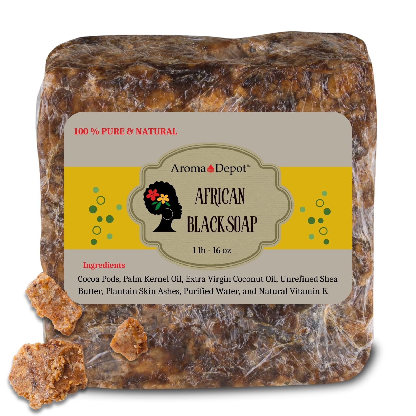 Aroma Depot Raw African Black Soap 1 lb. 100% Natural Raw Soap for Acne Eczema Psoriasis Scar Removal Face And Body Wash. Handmade