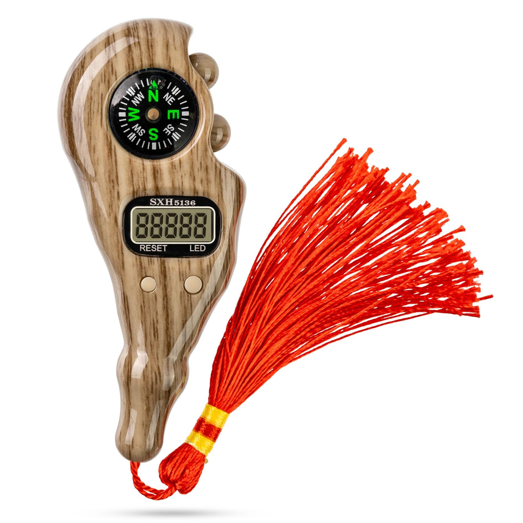 Chapelet Numérique Intelligent STM avec Boussole et Veilleuse - Compteur de Perles de Prière Islamiques pour Dhikr, Méditation, Relaxation et Guérison (Bois Marron Lion)