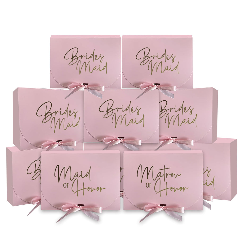 PartyGifts&beyond Gift 10 Pack Bridesmaid Boxes Bridesmaid Proposal BoxesWill You Be My Bridesmaid BoxMaid of Honor Proposal BoxMatron of Honor Gift Box for Bridesmaid Gifts(BM-Pink)