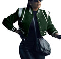 AIIYYQB Womens Letterman Varsity Bomber Jacket Button Down Cropped Casual Lightweight Baseball Outerwear