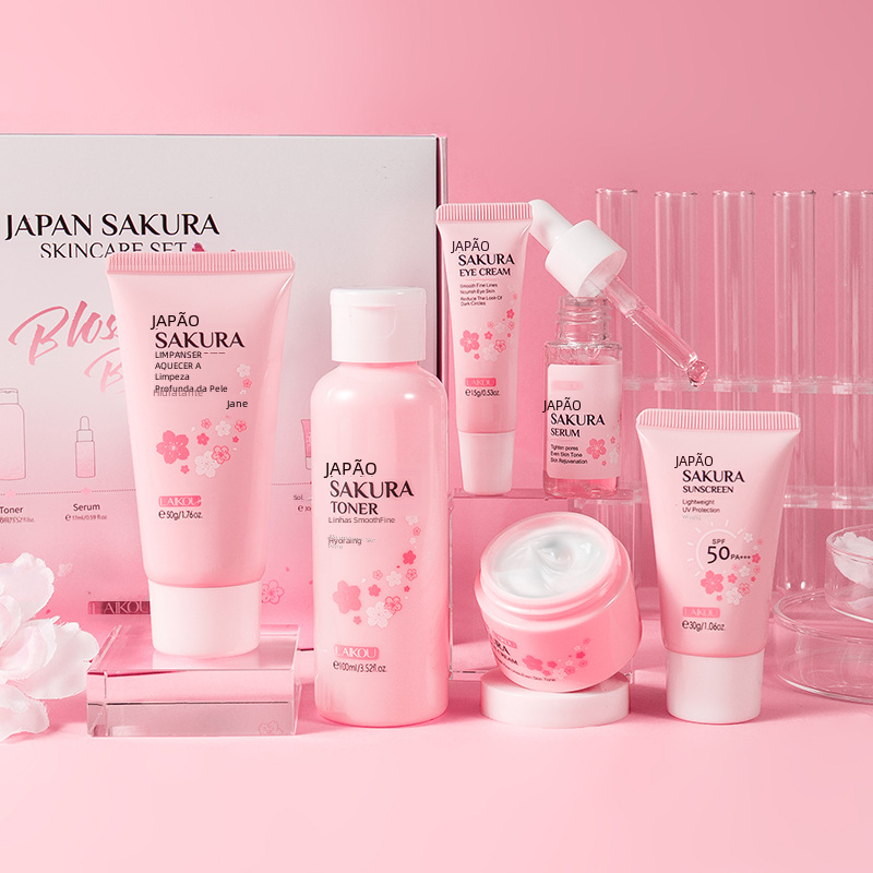 LAIKOU Cherry Blossom Skincare Set with Cleanser & Cream