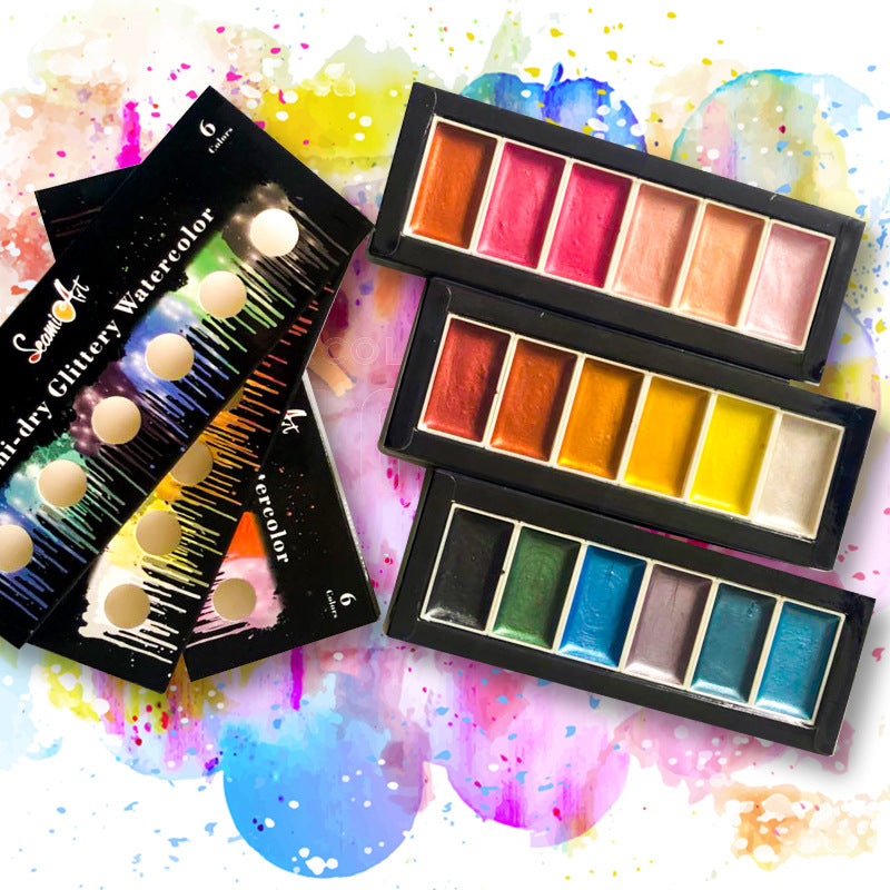 6-Color Pearl Metallic Solid Watercolor Paint Set