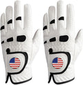 GKandi Men’s Golf Gloves Left Hand for Right Handed Golfer with Ball Marker Value 2 Pack Weathersof Grip Soft Comfortable Fit Size Small Medium ML Large XL (White Large Left)
