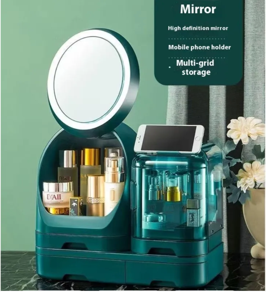 High-End Cosmetics Storage Box with Mirror and Light