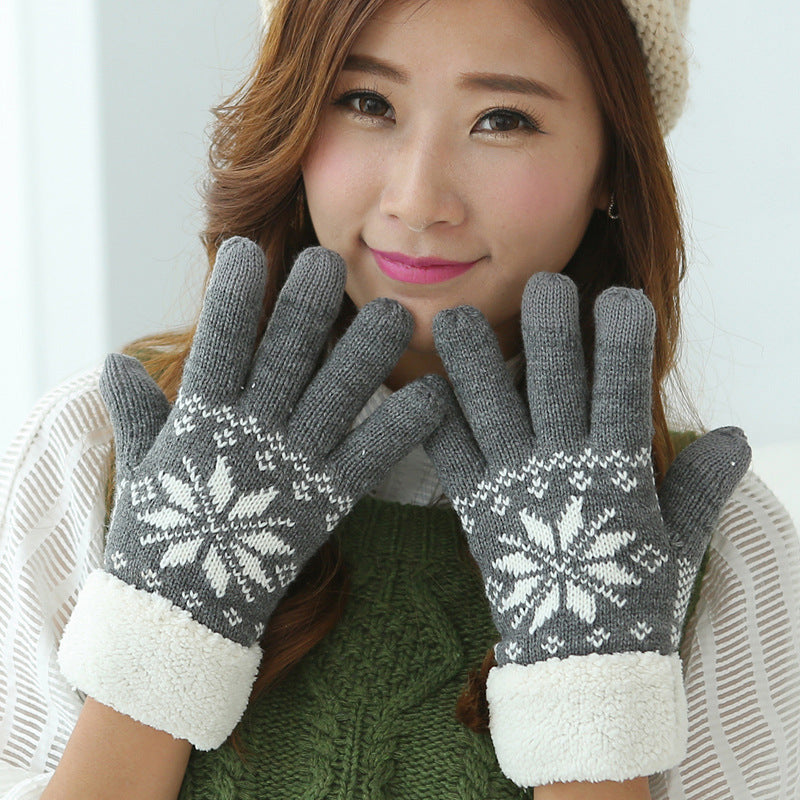 Touchscreen Gloves, Double-Layered Warm Knitted Mittens