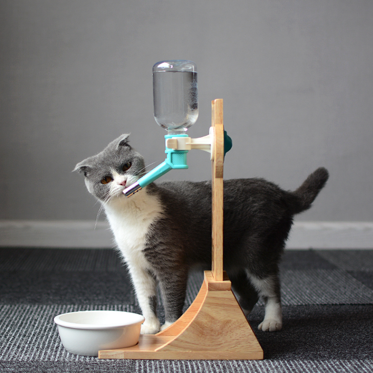 Cat Water Dispenser with Bamboo or Oak Stand – 300ml Pet Drinking Fountain
