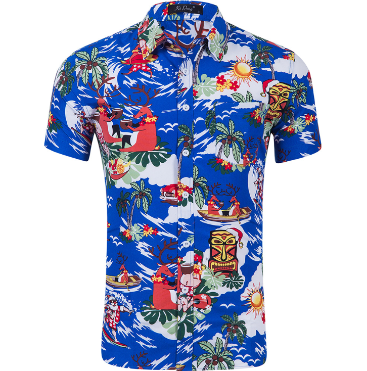 Men's Short Sleeve Hawaiian Print Beach Shirt