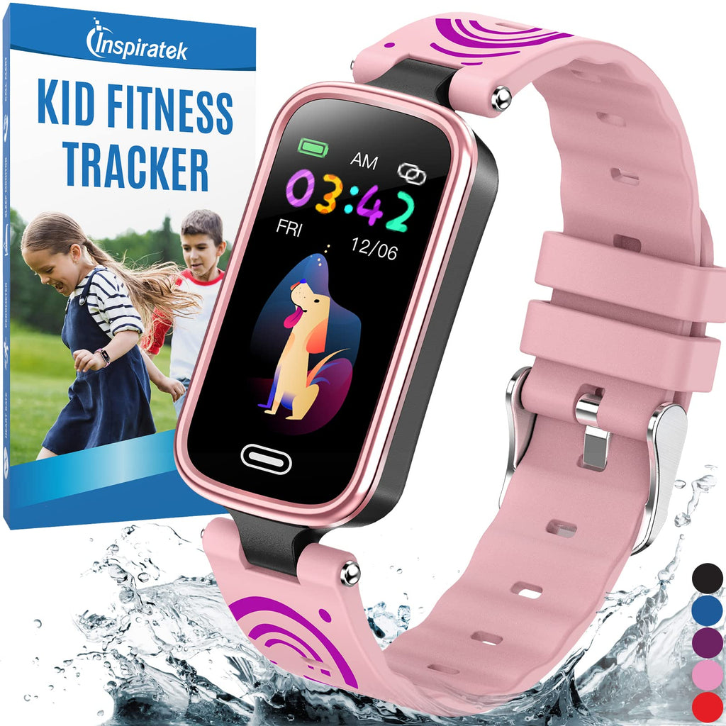 Inspiratek Kids Fitness Tracker for Age 5-16，2022 Upgraded Tracker Kids Watch，Waterproof Watch for Kids with Pedometer，Sleep Monitor & Calorie Counter，Fitness Watch for Kids Girls Boys Teen (Pink)