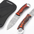 Hunting Knife Damascus Steel EDC Fixed Blade Bushcraft Knife Full Tang Scout Carry Knife with Leather Sheath Ideal for Skinning Outdoor Camping Hunting Hiking Survival Knives (Damascus Knife)