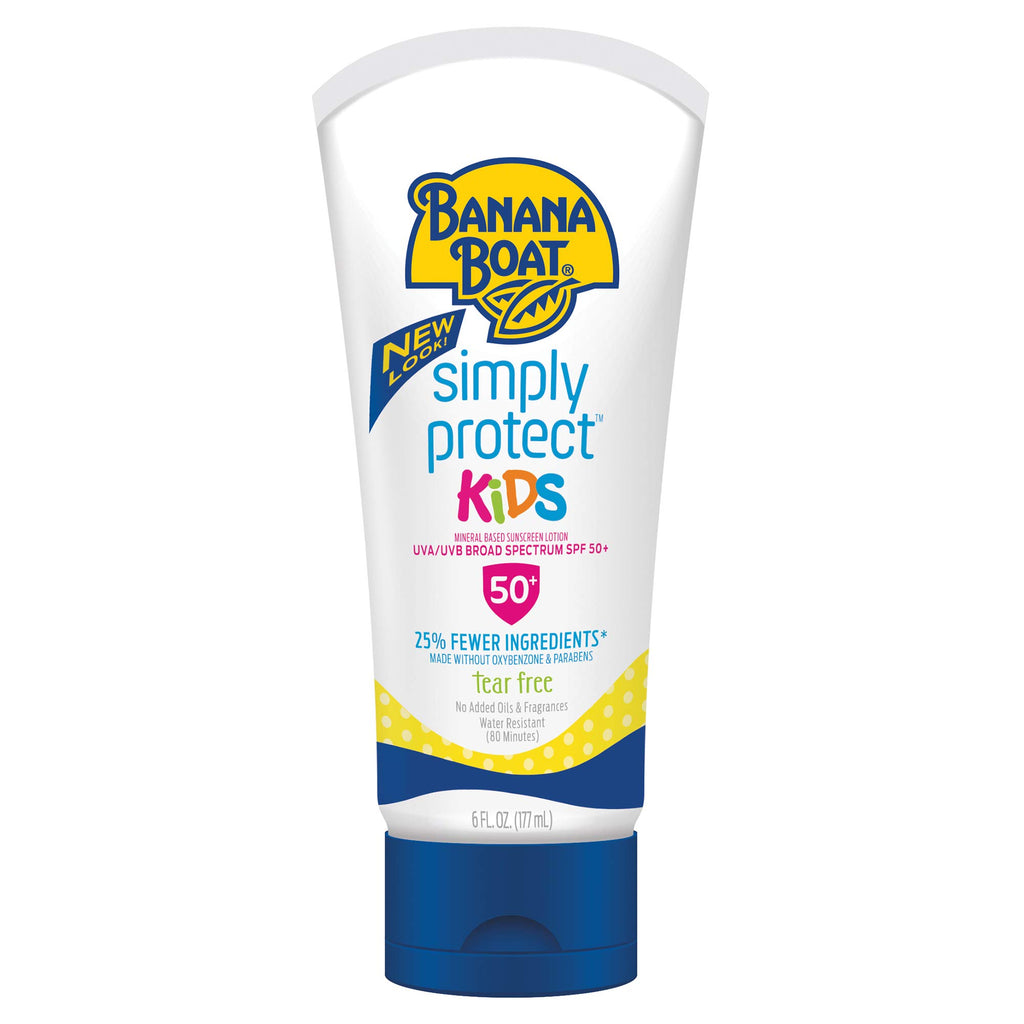 Banana Boat Simply Protect Mineral-Based Sunscreen Lotion for Kids SPF 50+ Tear Free 25% Fewer Ingredients 6oz.