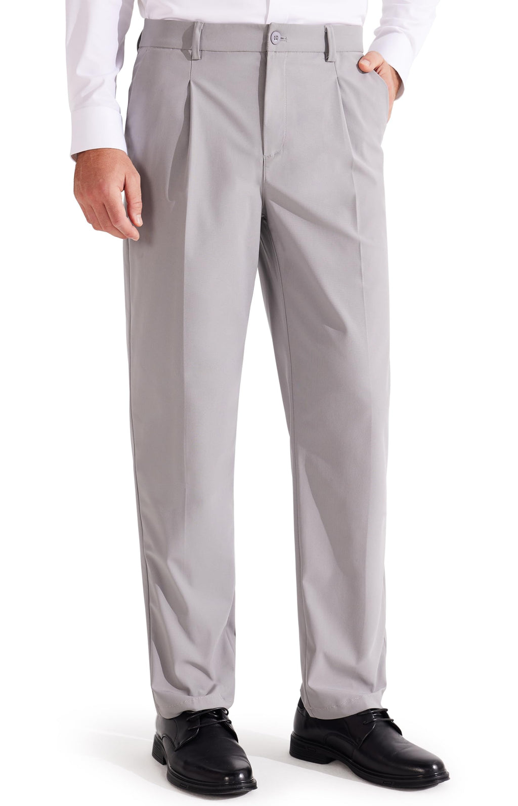 Libin Mens Dress Pants Classic Fit Pleated Front Work Golf Pants 29" Stretch Business Casual Pants Lightweight with Pockets Light Grey 34W x 29L