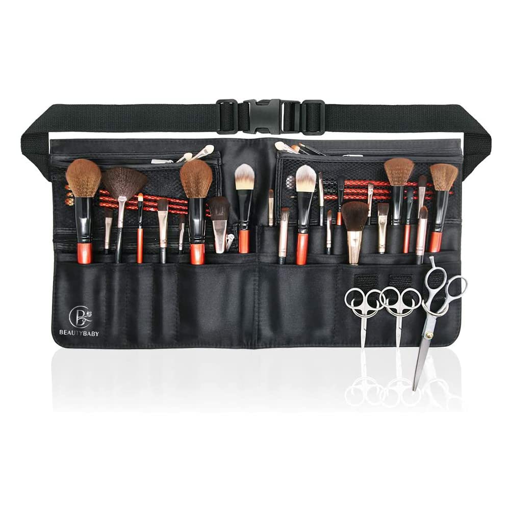 Beautybaby Artist Professional Makeup Brush Waist Bag Cosmetic Portable Multi Pockets Bag with Belt Strap Black