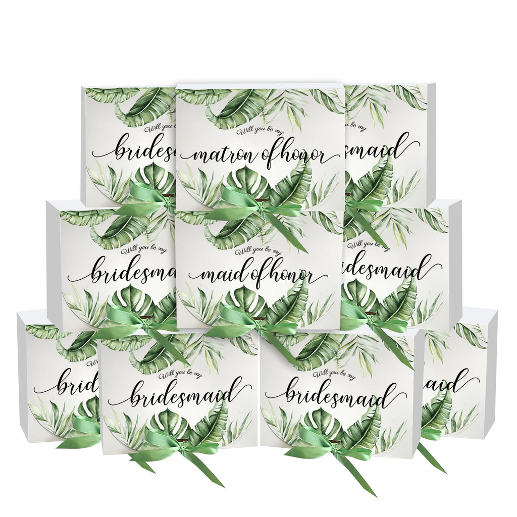 LADY&HOME 10 Pieces Bridesmaid Proposal Box SetMaid of Honor Proposal Box Matron of Honor Bridesmaid Boxes for Bridesmaid Gifts (Greenery Style Bridesmaid)