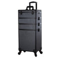 AROUS Professional Rolling Makeup Train Case with Mirror of LED Lighted 4 in 1 Large Storage Cosmetic Trolley with Key and Swivel Wheels Salon Barber Case Traveling Cart Trunk (Black)