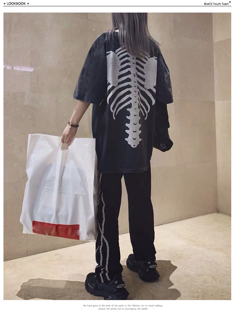 Oversized Skeleton Print T-Shirt for Couples