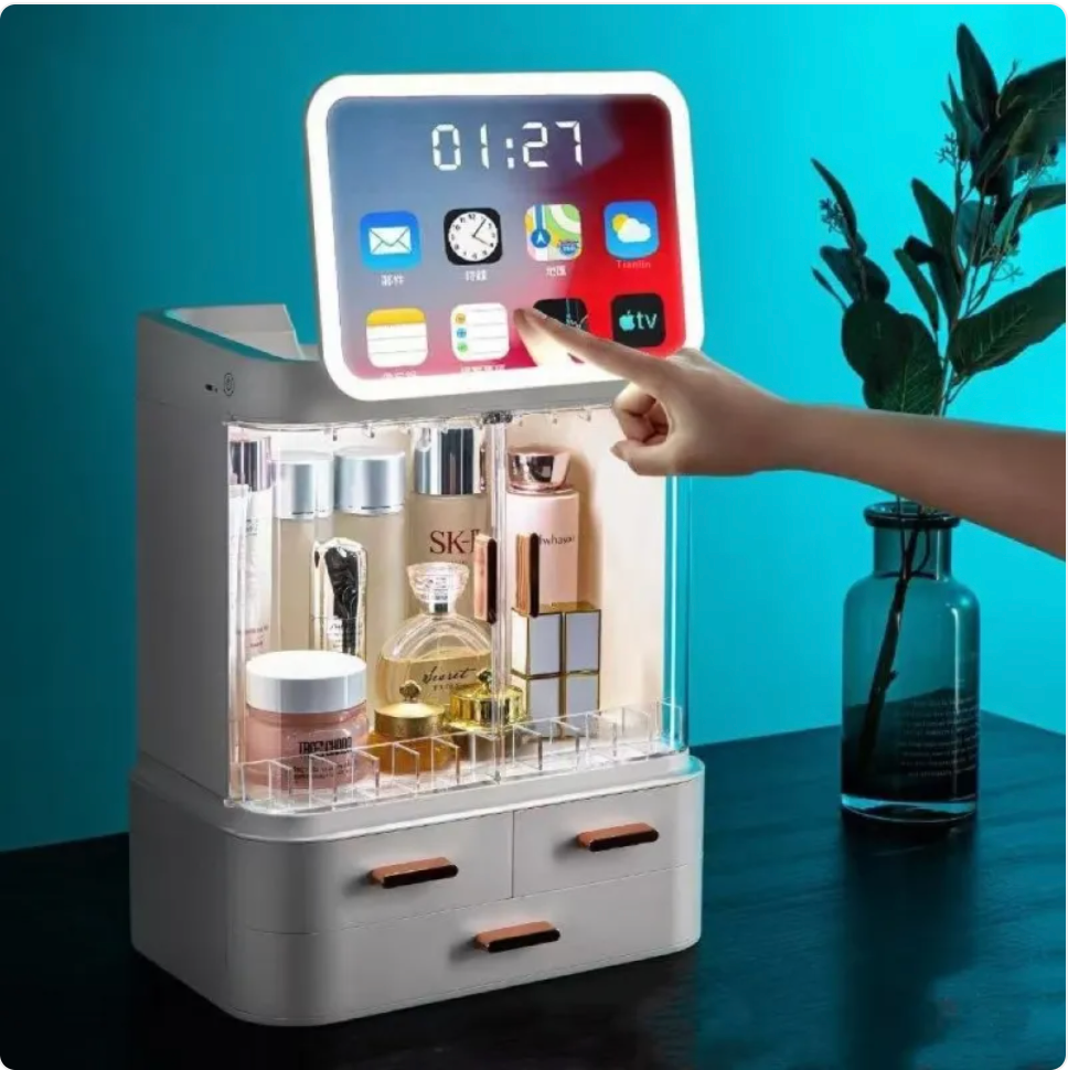 High-End Cosmetics Storage Box with Mirror and Light