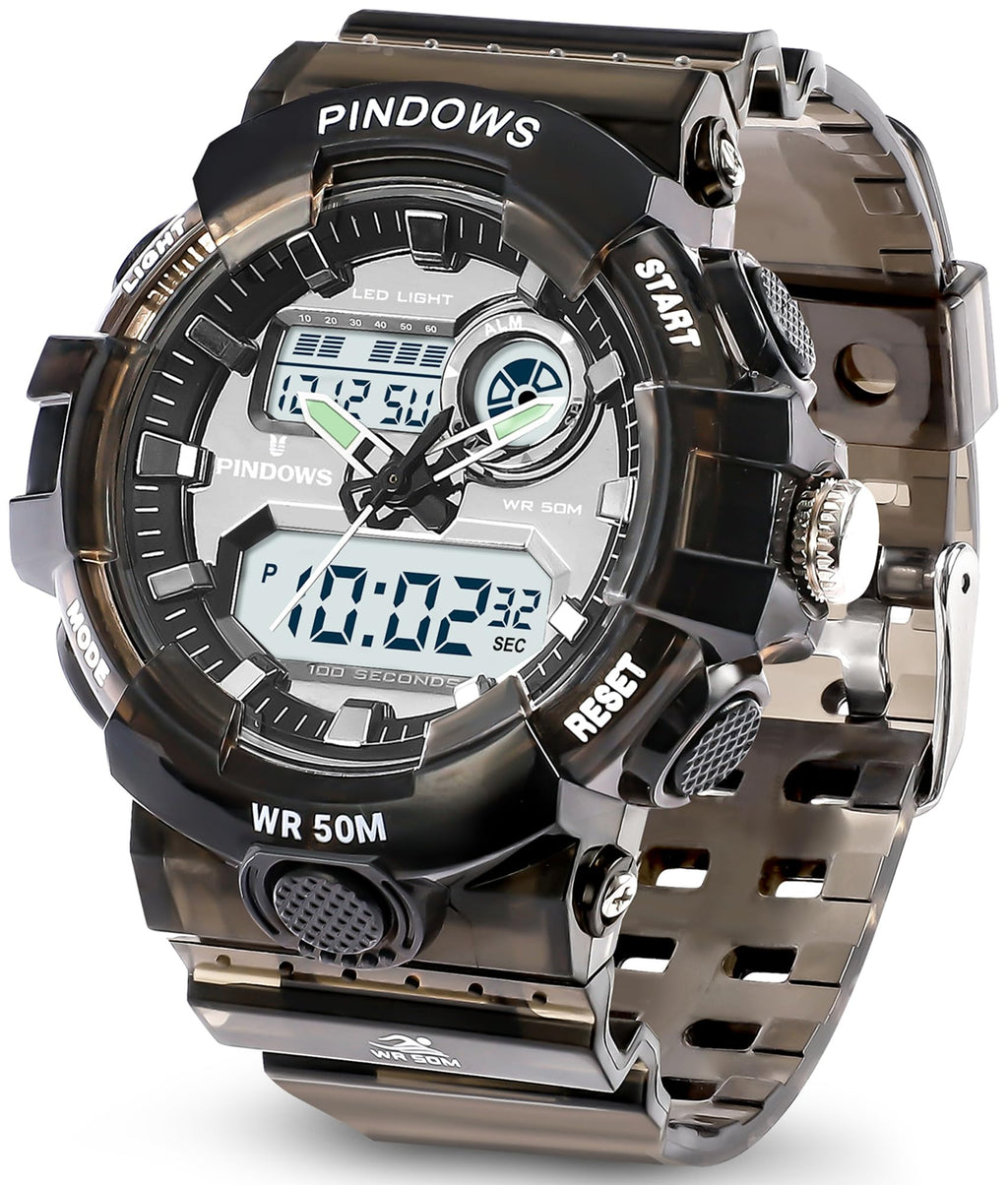 PINIDOUS Womens Watch for Women Teenagers Watch Digital Sports Watch7 Color LED Light Large Analog Digital Display Waterproof Watch with Alarm Stopwatch Hourly Chime Multi-Function Wrist Watches