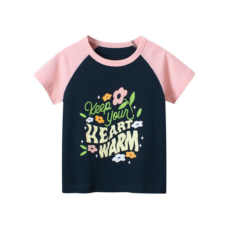 Girls' Short-Sleeved T-Shirt with Letter Design