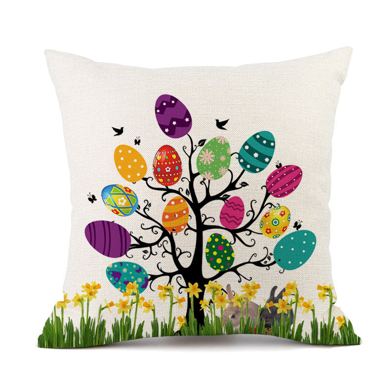 Easter Bunny Egg Cotton Linen Cushion Cover