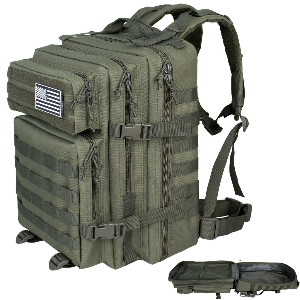 RooPoke 45L Large Tactical Backpack For Men Military Army Assault Pack Highland Backpacks Molle Daypack 3 Day Bug Out Bag Hiking Camping Outdoor RucksackGreen