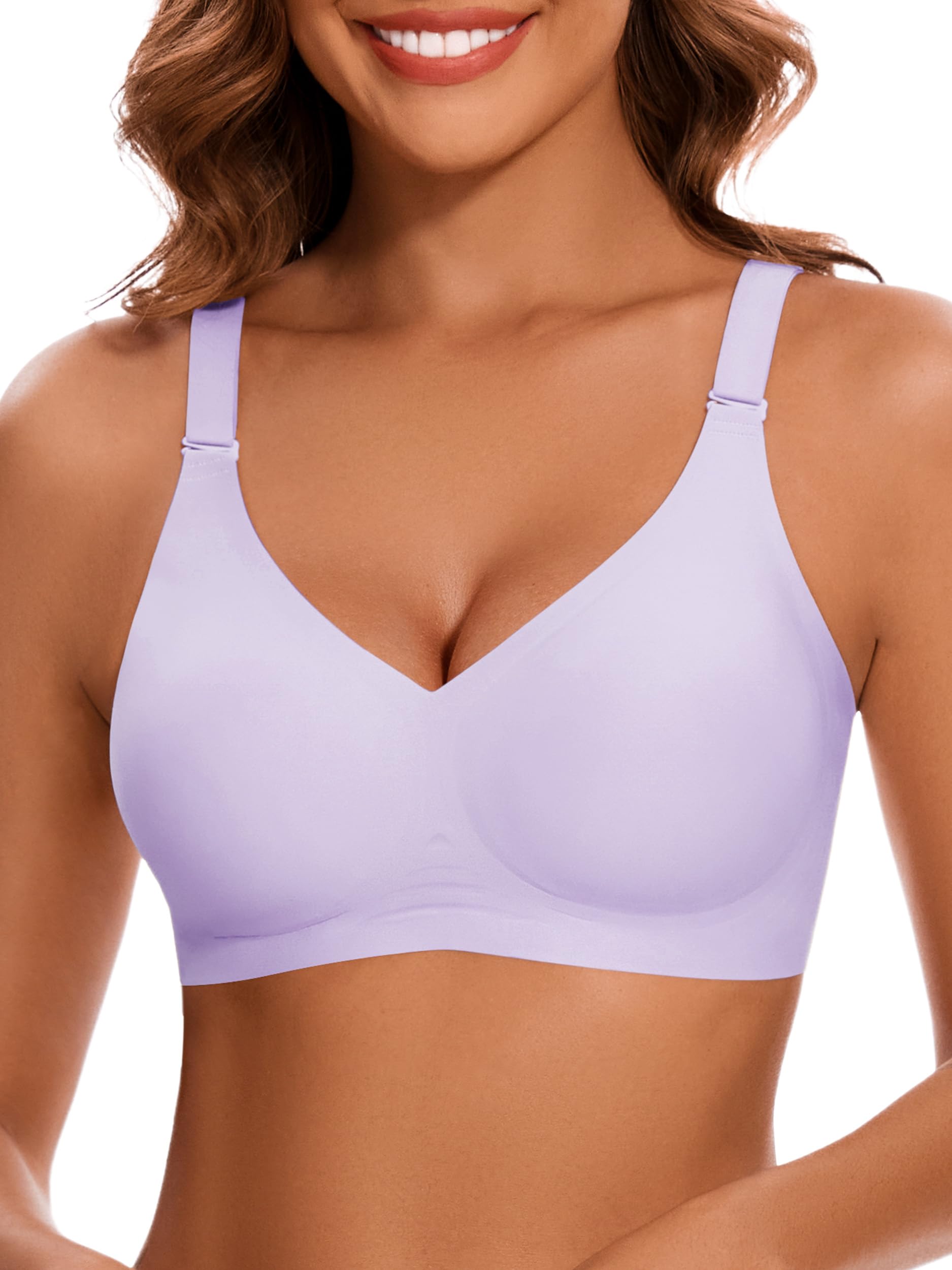 HBselect Wireless Bras for Women No Underwire Comfort Push Up Full Coverage Seamless Bra Lift Bralettes with Bra Extender Purple