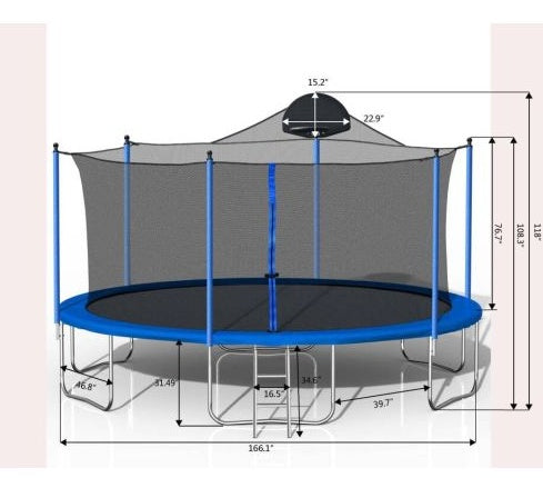 14FT Trampoline For Adults Kids With Basketball Hoop, Outdoor Trampolines W  Ladder And Safety Enclosure Net For Kids And Adults,Double-side Color Cover