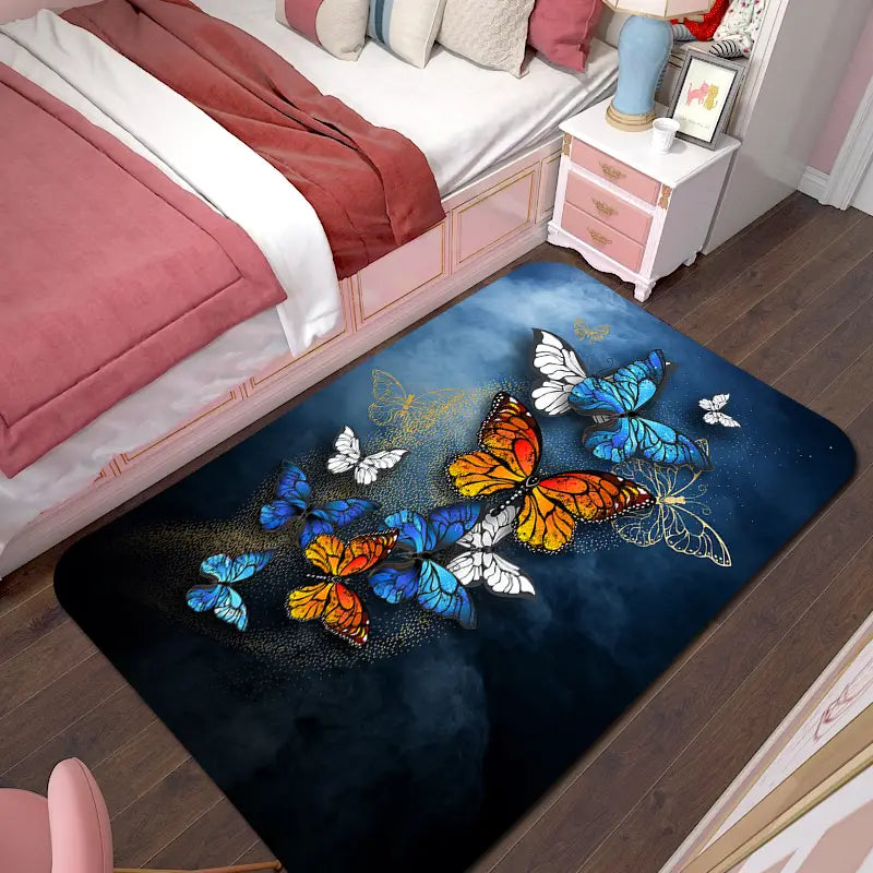 Butterfly Print Non-Slip Rug for Living Room & Bedroom