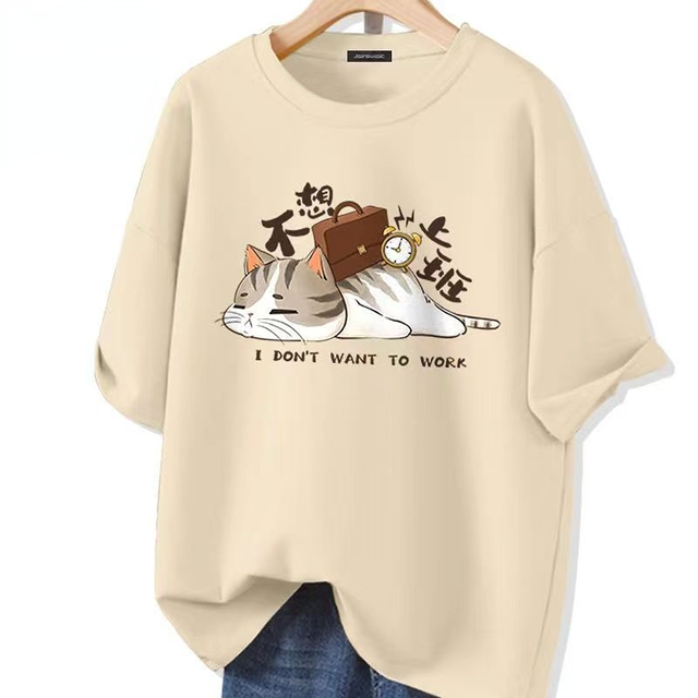 Kawaii Cat Graphic Oversized Cotton T-Shirt for Summer