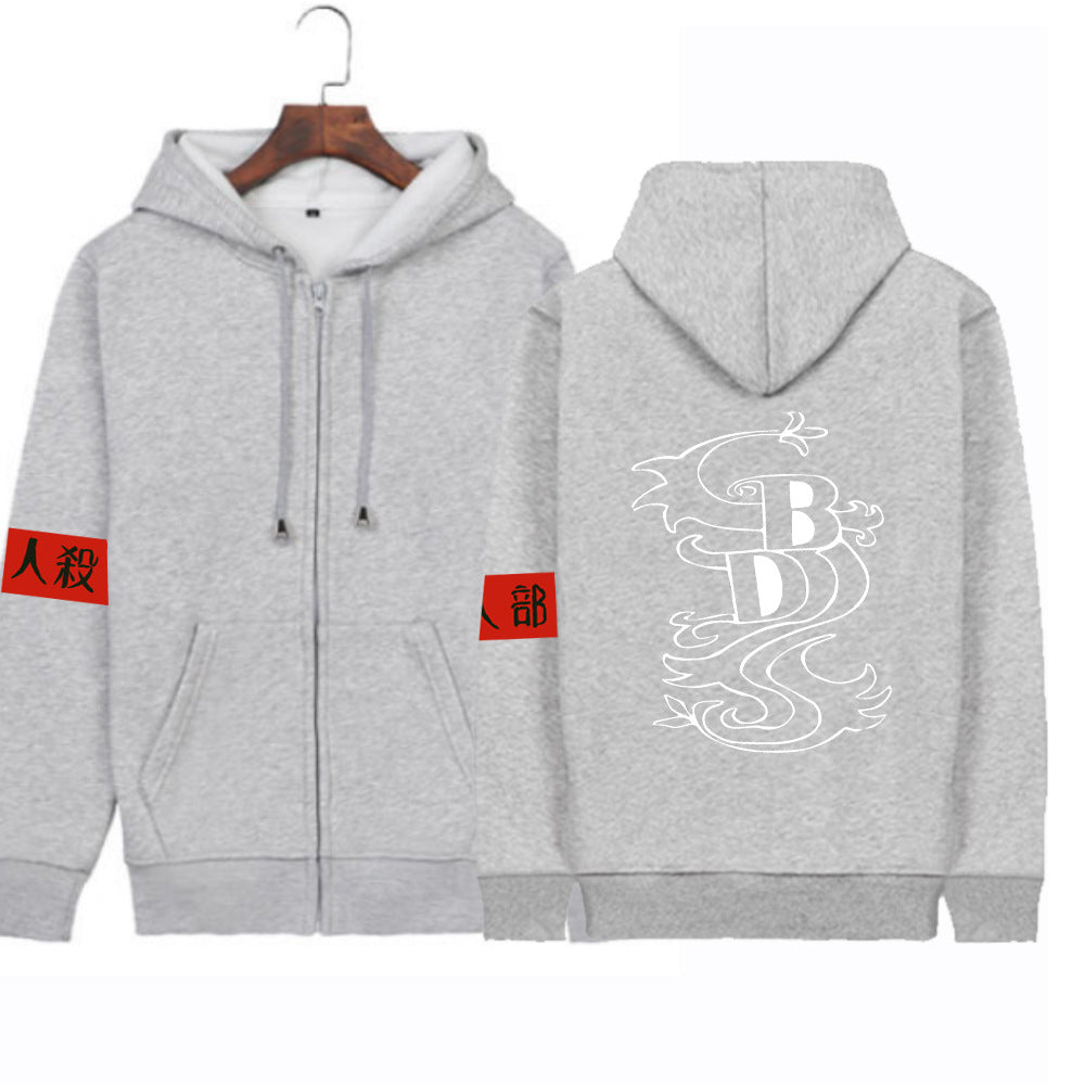 Plush Unisex Zipper Hoodie with Stamping Pattern