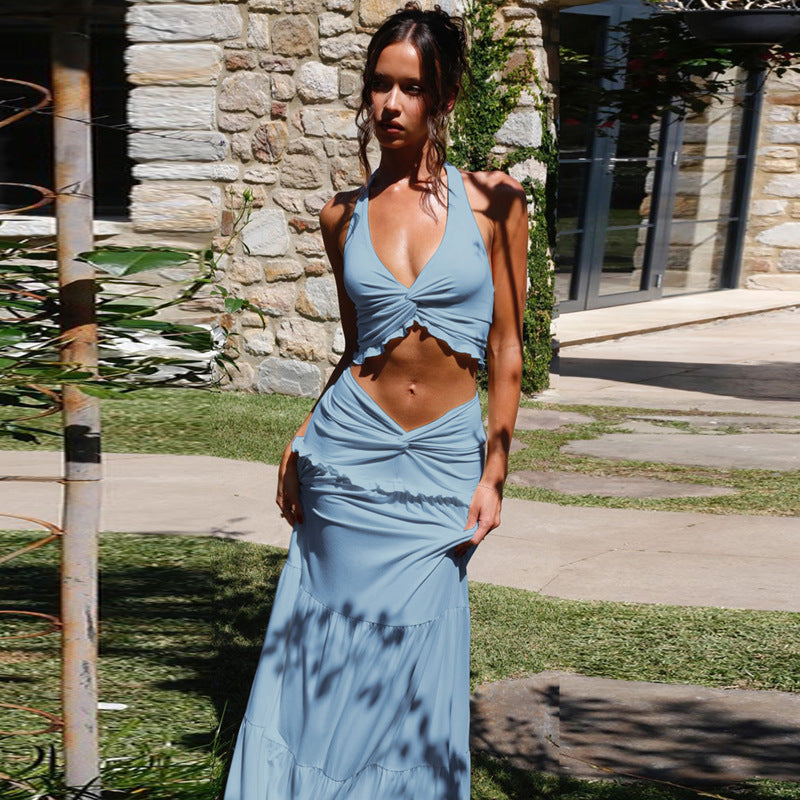 V-Neck Halter Dress Set