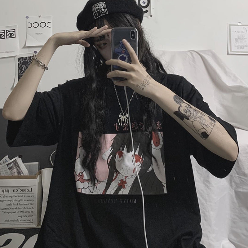 Korean Style Cartoon Loose Short Sleeve T-Shirt for Women