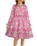 GRACE KARIN Kids Girls Dresses Size 12-14 Fall Long Sleeve Dress Party Formal Hawaiian Dress Fashion Floral Dresss Pink