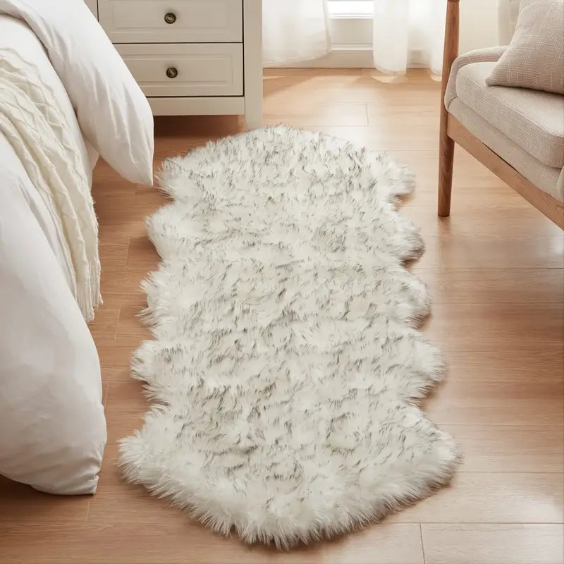 1 Tapis douillet en fausse fourrure blanche moelleuse pour chambre à coucher