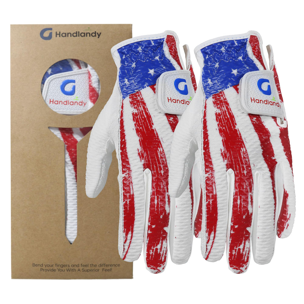 HANDLANDY Youth Golf Glove Left Hand Kids Golf Gloves for Junior Toddler Boys Girls (White-Red Large (Age 7-8)-2 Pack)