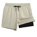 maamgic Mens 2 in 1 Running Shorts 5" Gym Short with Zip Pockets Quick Dry Workout Athletic Shorts for Men Khaki X-Small