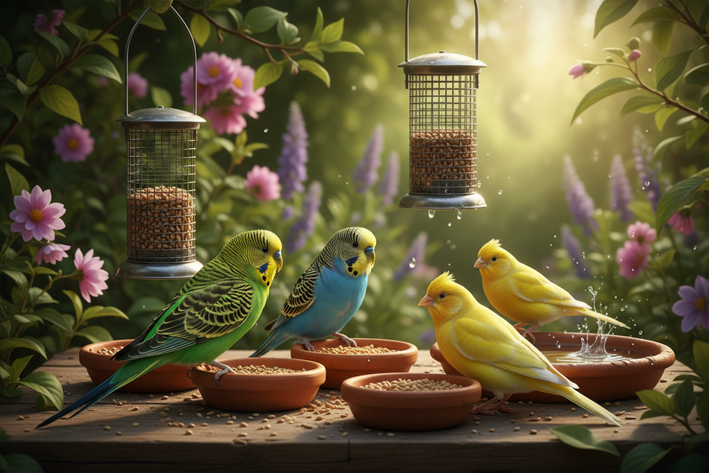 Mangeoire automatique pour oiseaux, pas de désordre, cage à oiseaux, récipient de nourriture pour perruche, canari, calopsitte, perroquet, pinson, canari, acrylique (13 x 13 x 10,9 cm)