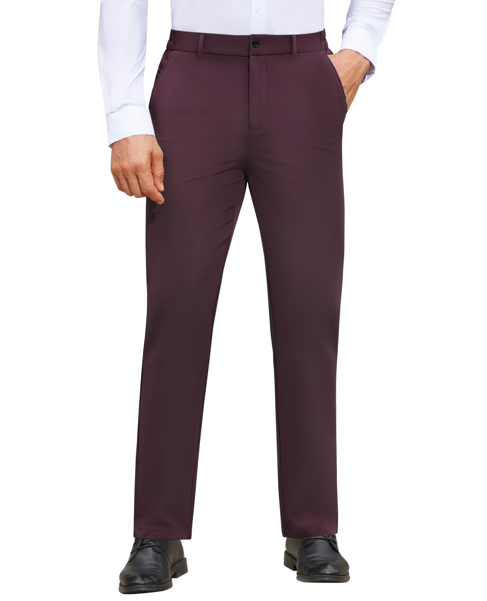 Lion Nardo Mens Stretch Dress Pants Wrinkle Free Mens Slim Fit Dress Pants Expandable Waist Suit Pants Golf Pants Men Coffee