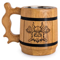 Viking Beer Mug Tankard Norse Cup for Men Stainless Steel Mug 20 oz Oak Wood