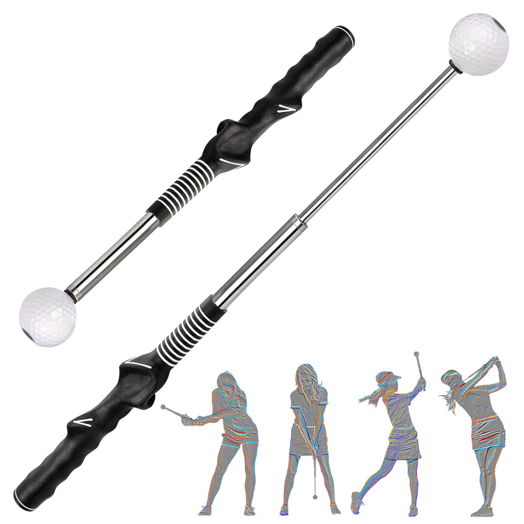 Hosawtek Retractable Golf Swing Trainer-Advanced Golf Swing & Grip Training Aid for Right-Handed Players Strength Tempo&Rhythm Enhancer with Click Sound Ideal for Indoor&Outdoor Warm-Up Practice