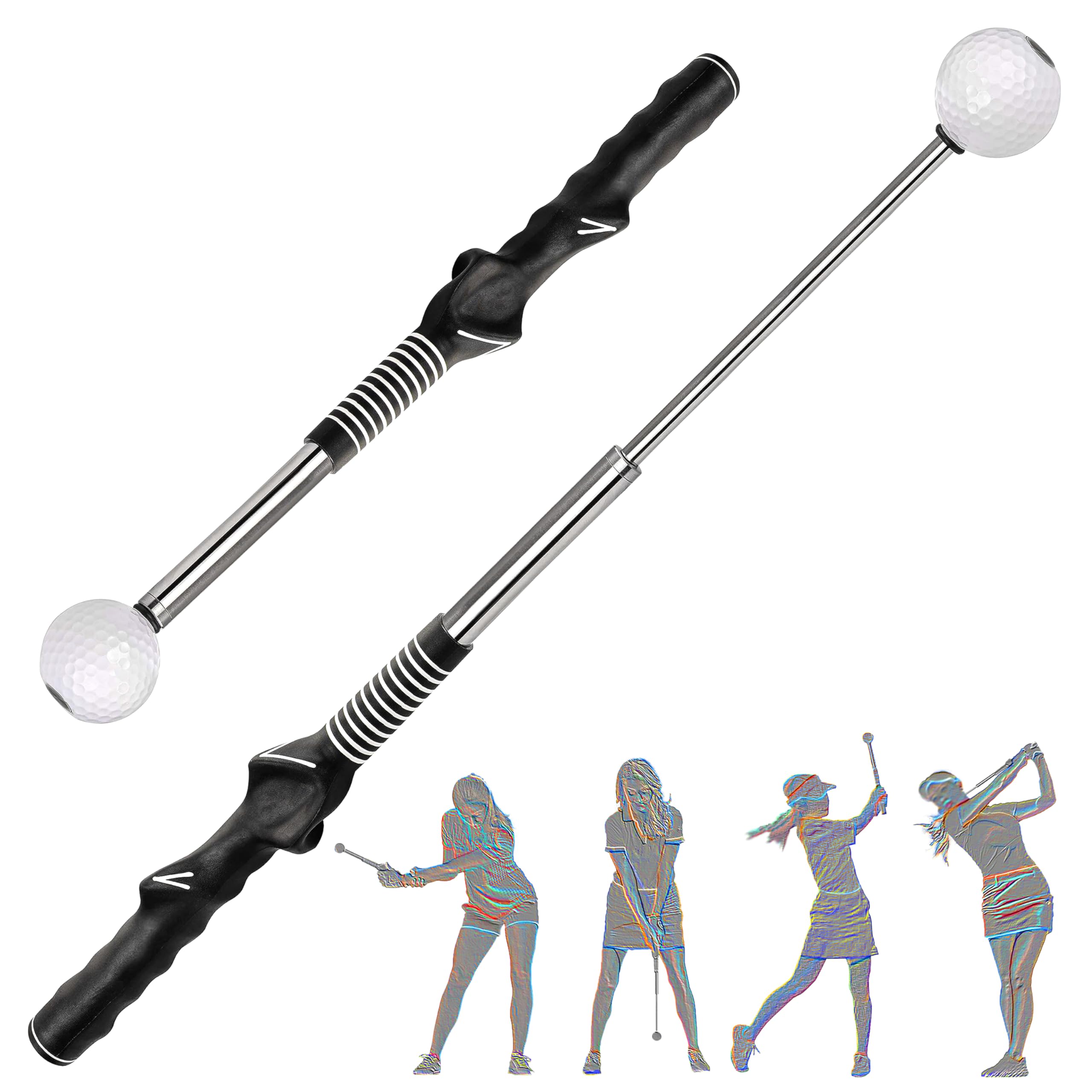 Hosawtek Retractable Golf Swing Trainer-Advanced Golf Swing & Grip Training Aid for Right-Handed Players Strength Tempo&Rhythm Enhancer with Click Sound Ideal for Indoor&Outdoor Warm-Up Practice