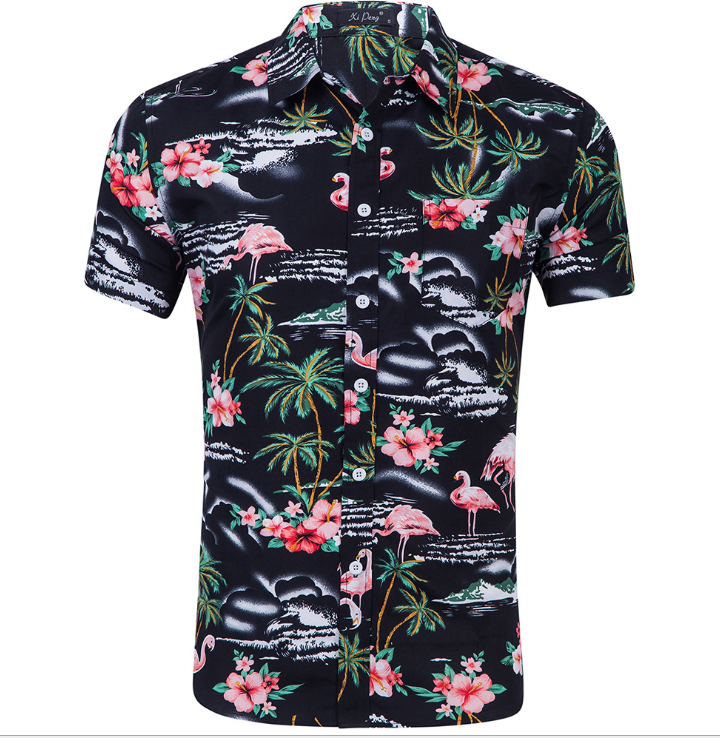Men's Short Sleeve Hawaiian Print Beach Shirt