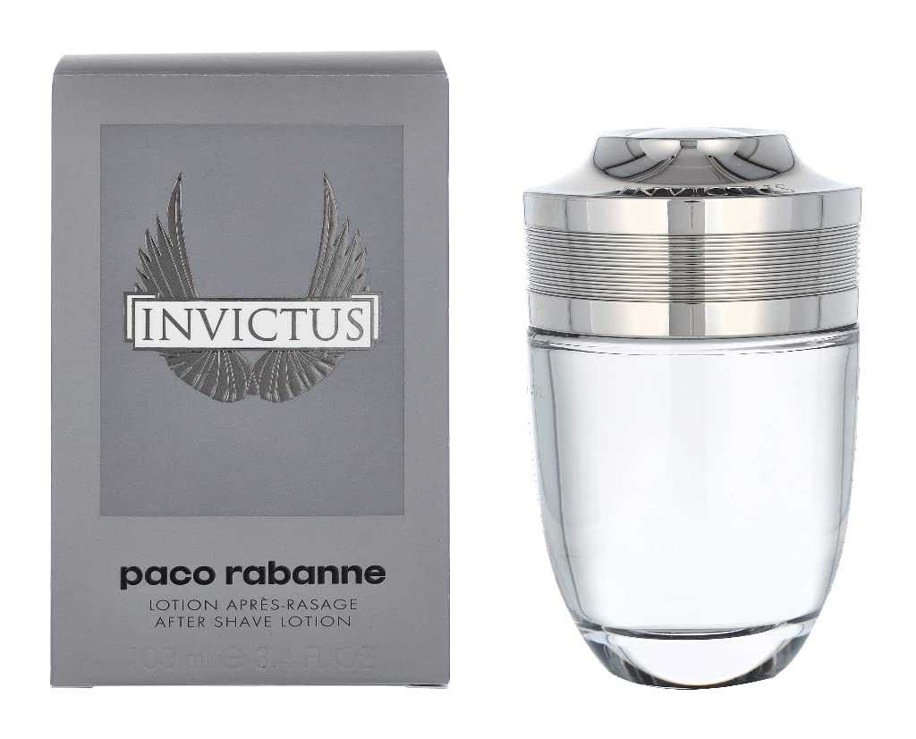 Lotion Après-Rasage Paco Rabanne Invictus pour Homme - Parfume Légèrement la Peau - Notes de Fraîcheur Matinale et de Sensualité Animale - Élimine le Feu du Rasoir - Sensation de Confort Immédiat - 100 ml