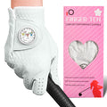 FINGER TEN Golf Gloves Women Right Handed Golfer Left Hand Cabretta Leather with Ball Marker 1 Pack Womens Ladies Golf Glove Non Slip All Weather Grip (Wine Glass X-Large (Worn On Right Hand))