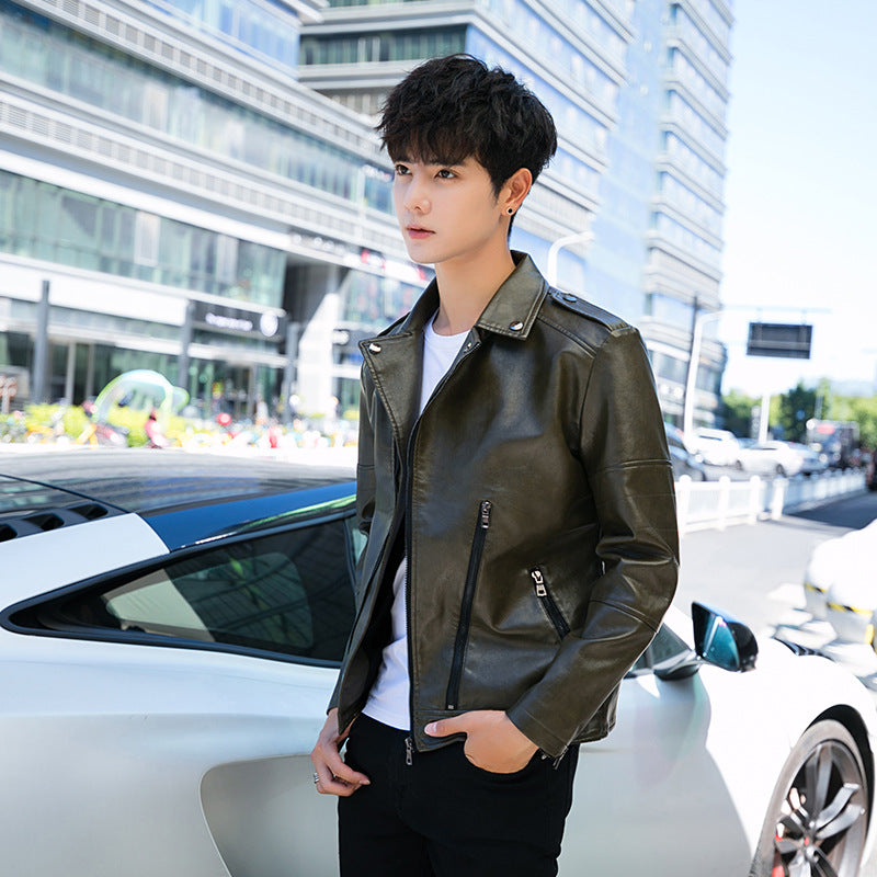 Men's Slim Fit Soft Leather Jacket for Spring/Fall
