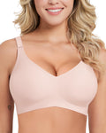 Falorda Wireless Bras for Women No Underwire Seamless Bras Smooth Soft V Neck Full Coverage Comfort Bra with Extender Pink