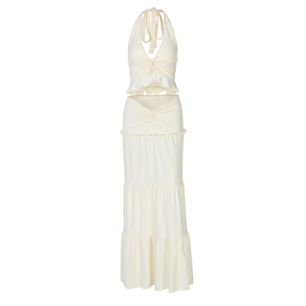 V-Neck Halter Dress Set