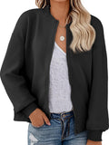 Gleam Ledra Womens Bomber Jacket Casual Coat Lightweight Zip Up Outerwear with Pockets Black X-Large